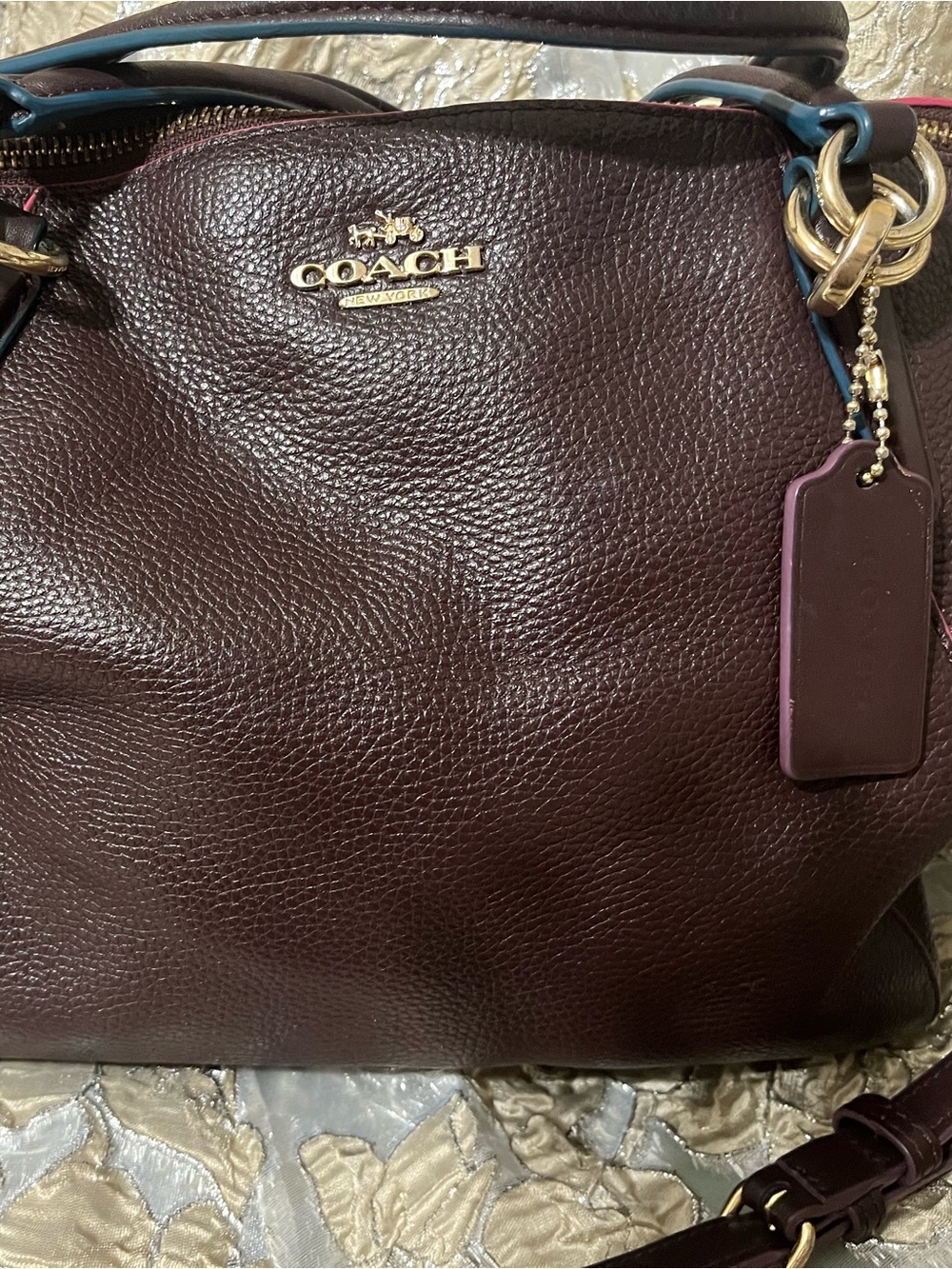 Coach Pebbled Leather Shoulder Bag in Burgundy with Gold Hardware